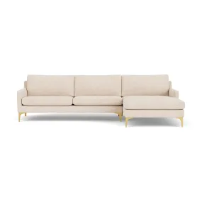 Astha Fabric Right Chaise Sofa (Brass Metal, Vega Cream)