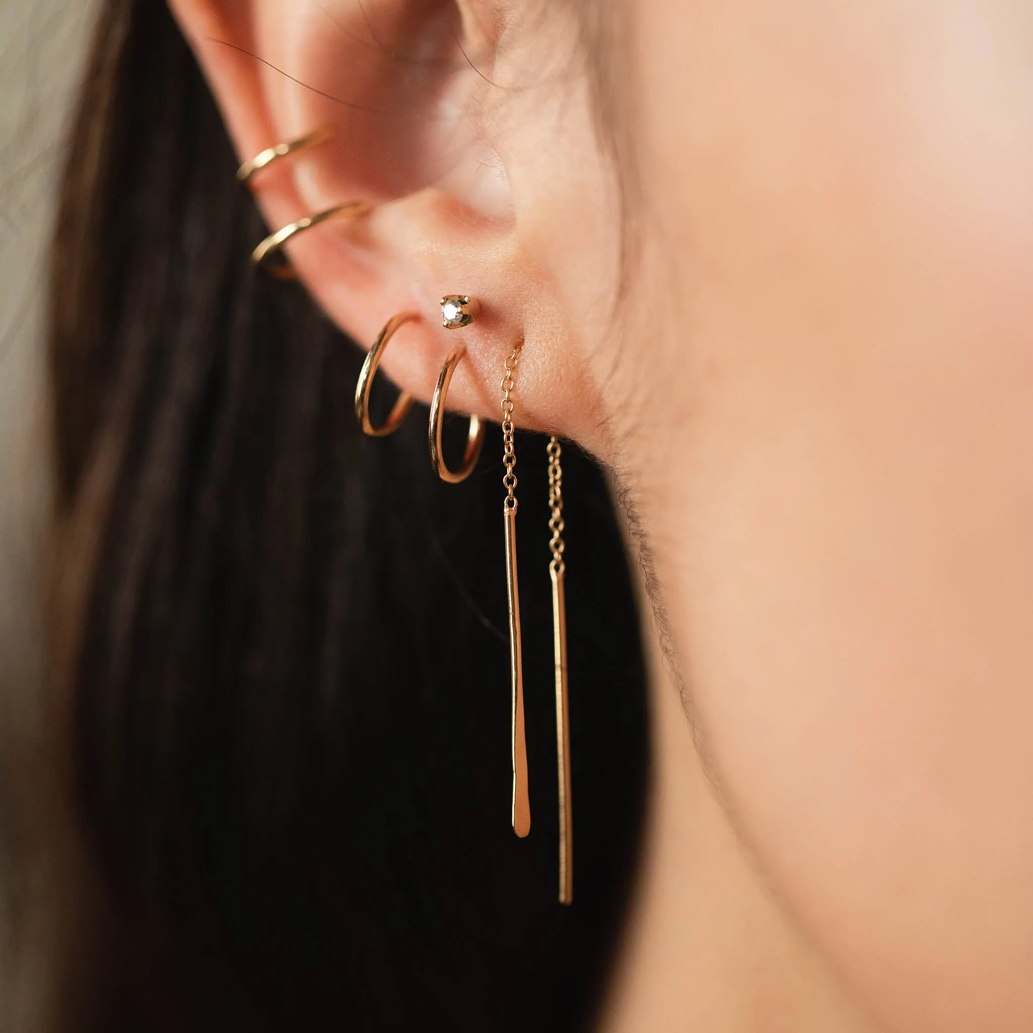 14k Hammered Short Wire Threader Earrings