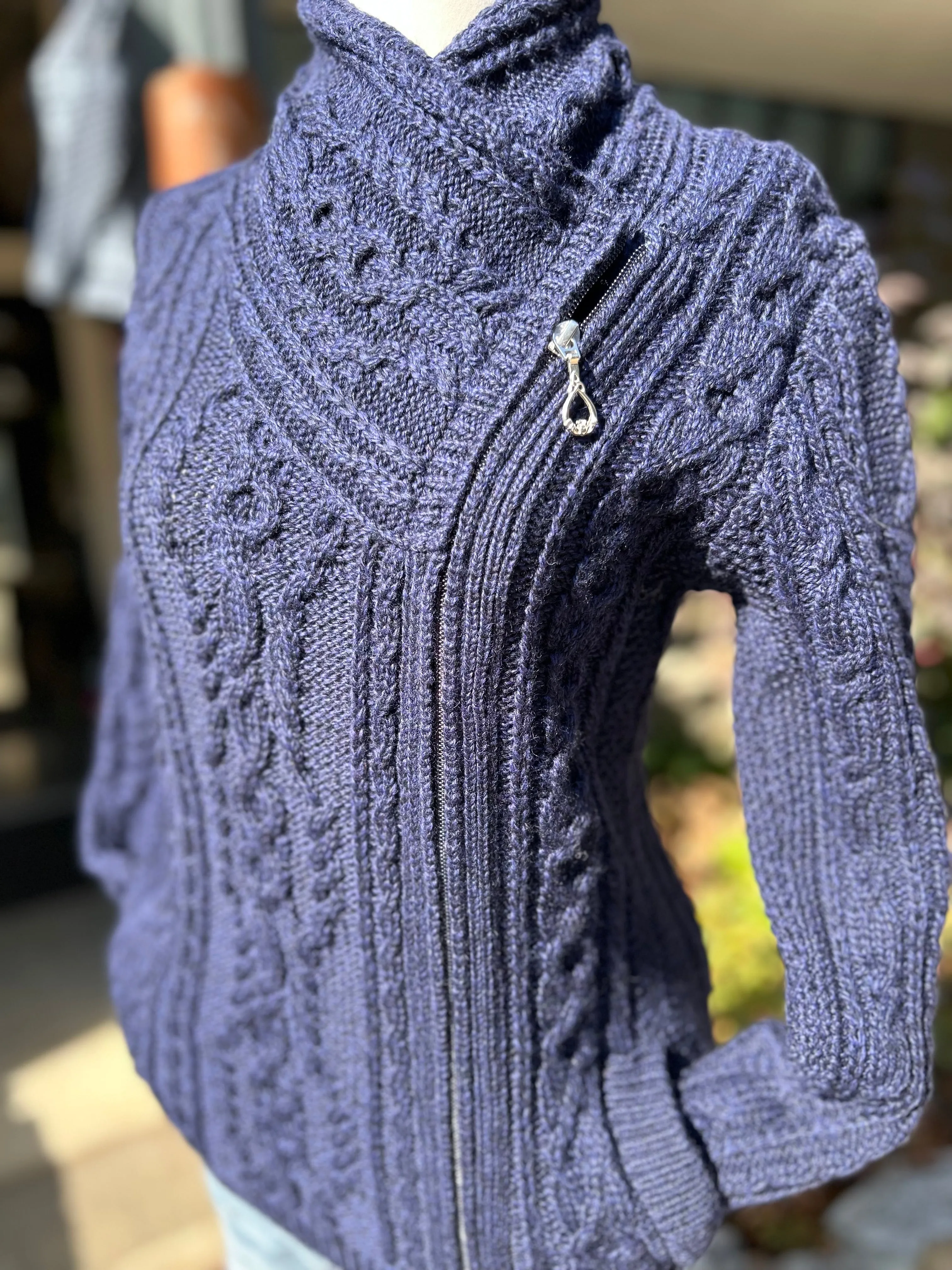 Aran - Side Zip Cardigan - Night Blue