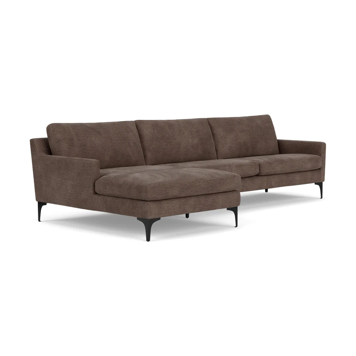 Astha Fabric Left Chaise Sofa (Black Metal, Cacao)