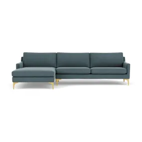 Astha Fabric Left Chaise Sofa (Brass Metal, Forest Dust Blue)