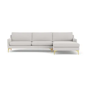 Astha Fabric Right Chaise Sofa (Brass Metal, Cool Grey Weave)