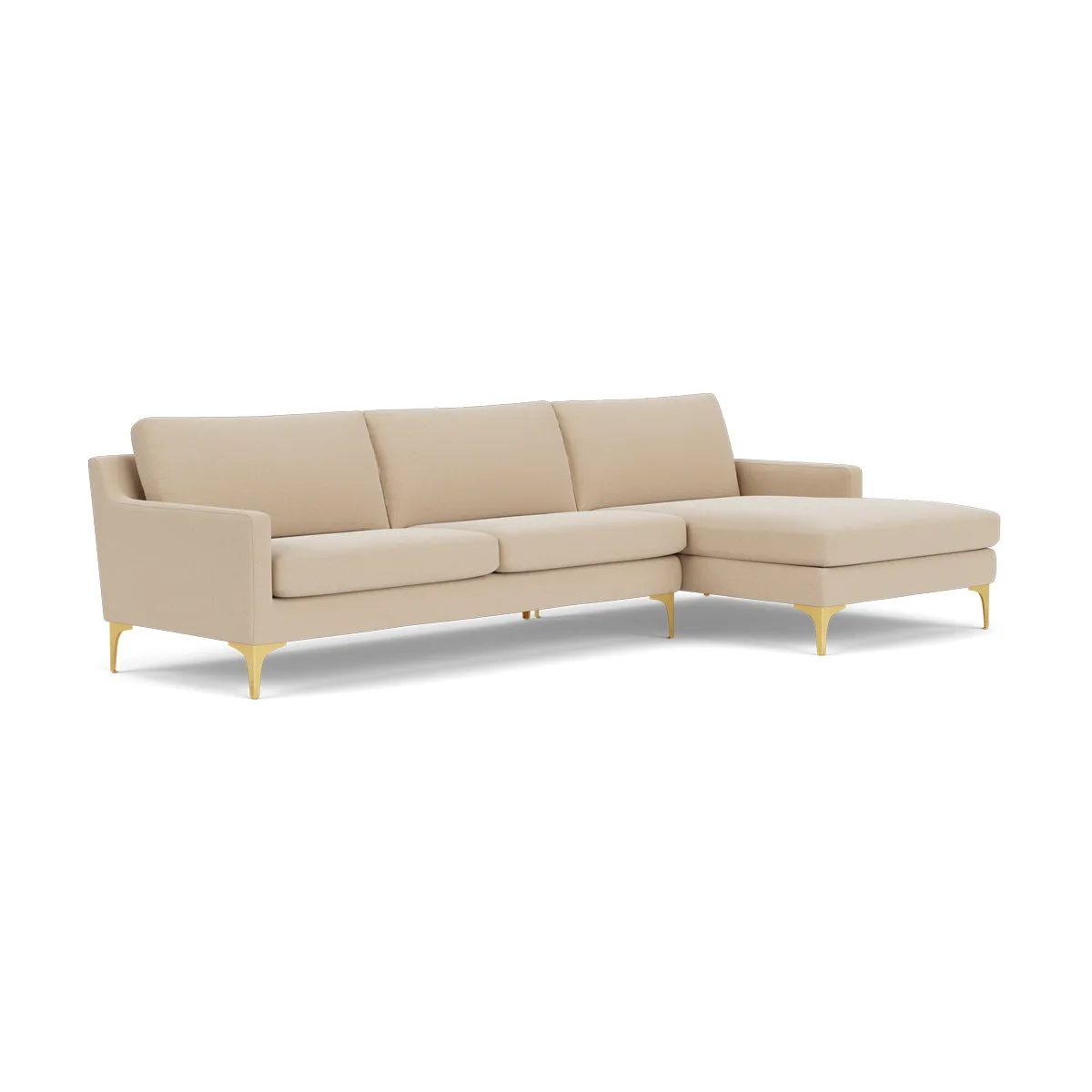 Astha Fabric Right Chaise Sofa (Brass Metal, Form Cream)