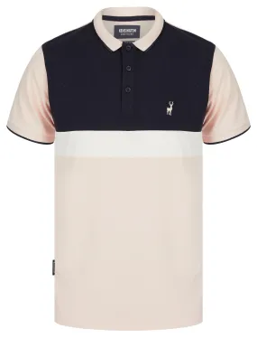 Barge Colour Block Cotton Pique Polo Shirt in Peach Whip - Kensington Eastside