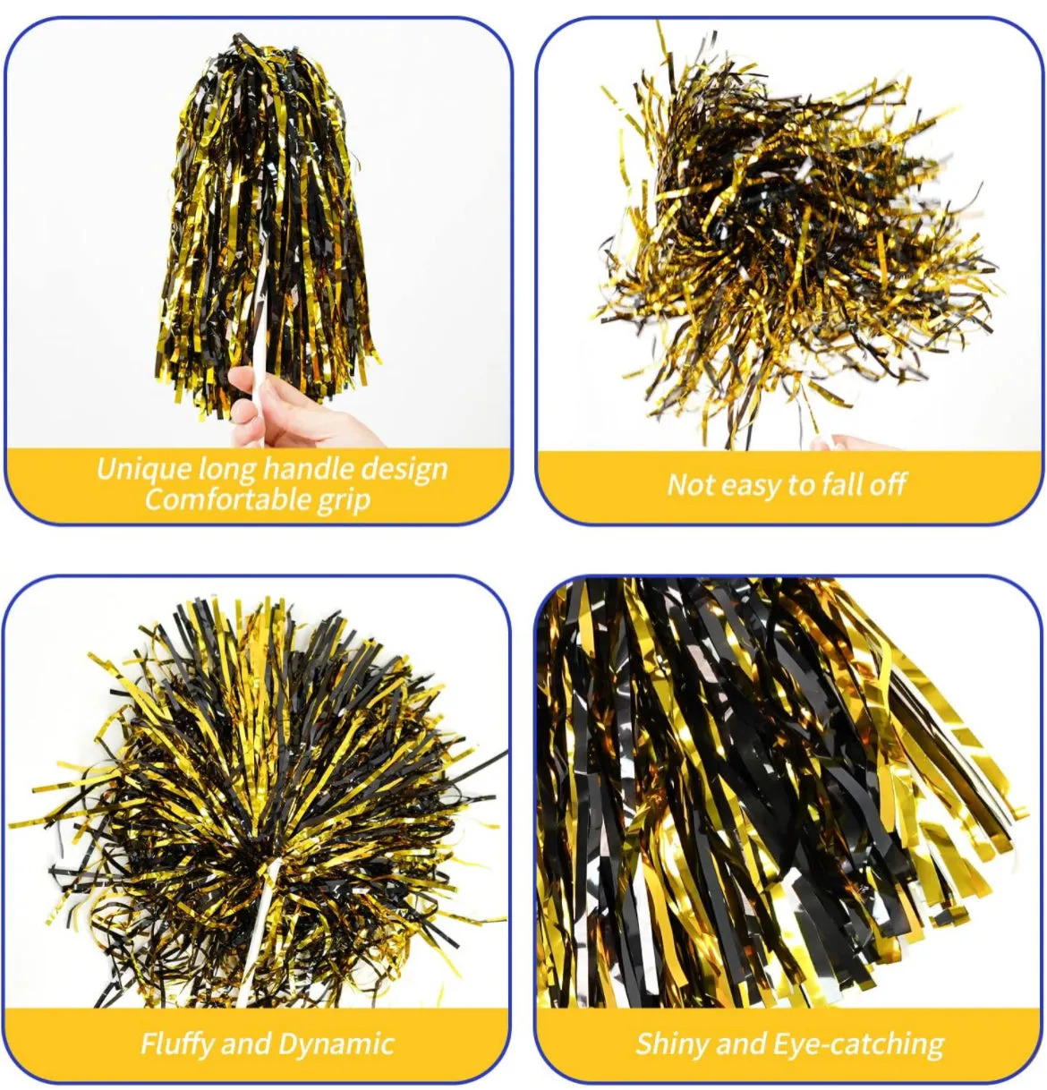 Black and Gold Shaker Stick Pom Poms 2pk