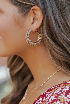 Brown Wooden Beads Hoop Earrings - FINAL SALE