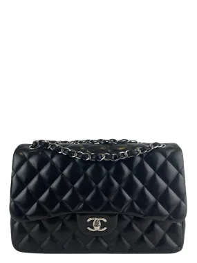 Chanel Black Lambskin Leather Jumbo "Double Flap”