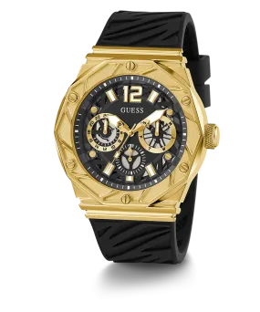 GUESS Mens Black Gold Tone Multi-function Watch