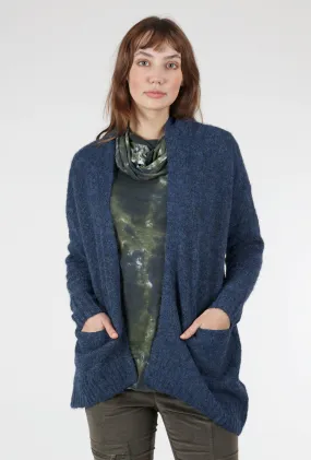 Inset Pockets Ribbed Cardigan, Navy