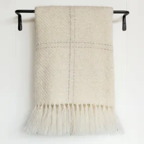 Ivory Neutral Windowpane Handwoven Mohair Throw