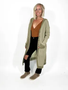 Kourtney Waffle Hoodie Cardigan- VINTAGE OLIVE-FINAL SALE