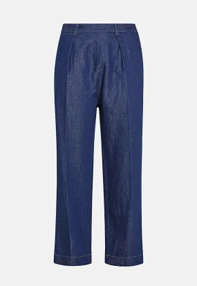 low-crotch trouser in denim and linen