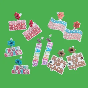 Wholesale 10PCS  Letters Beginning of School Season Graduation Season Flower Teacher Acrylic Earrings